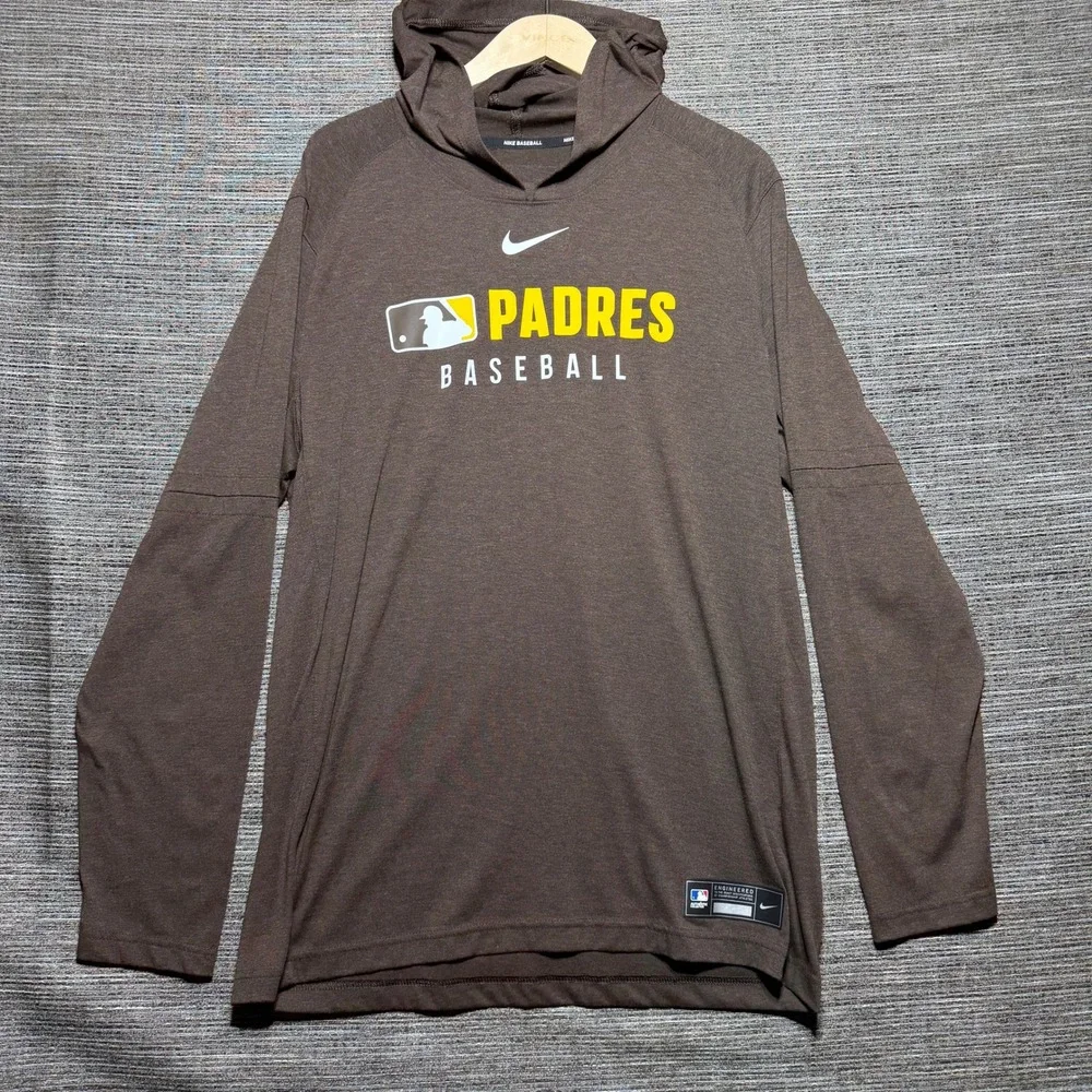 Nike Padres Hoodie Mens Large Brown LS San Diego MLB Dri Fit Lightweight